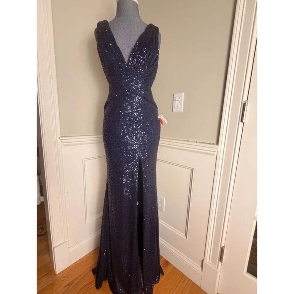 Ieena Mac Duggal Navy Sequin Formal Gown Size 2 NWT